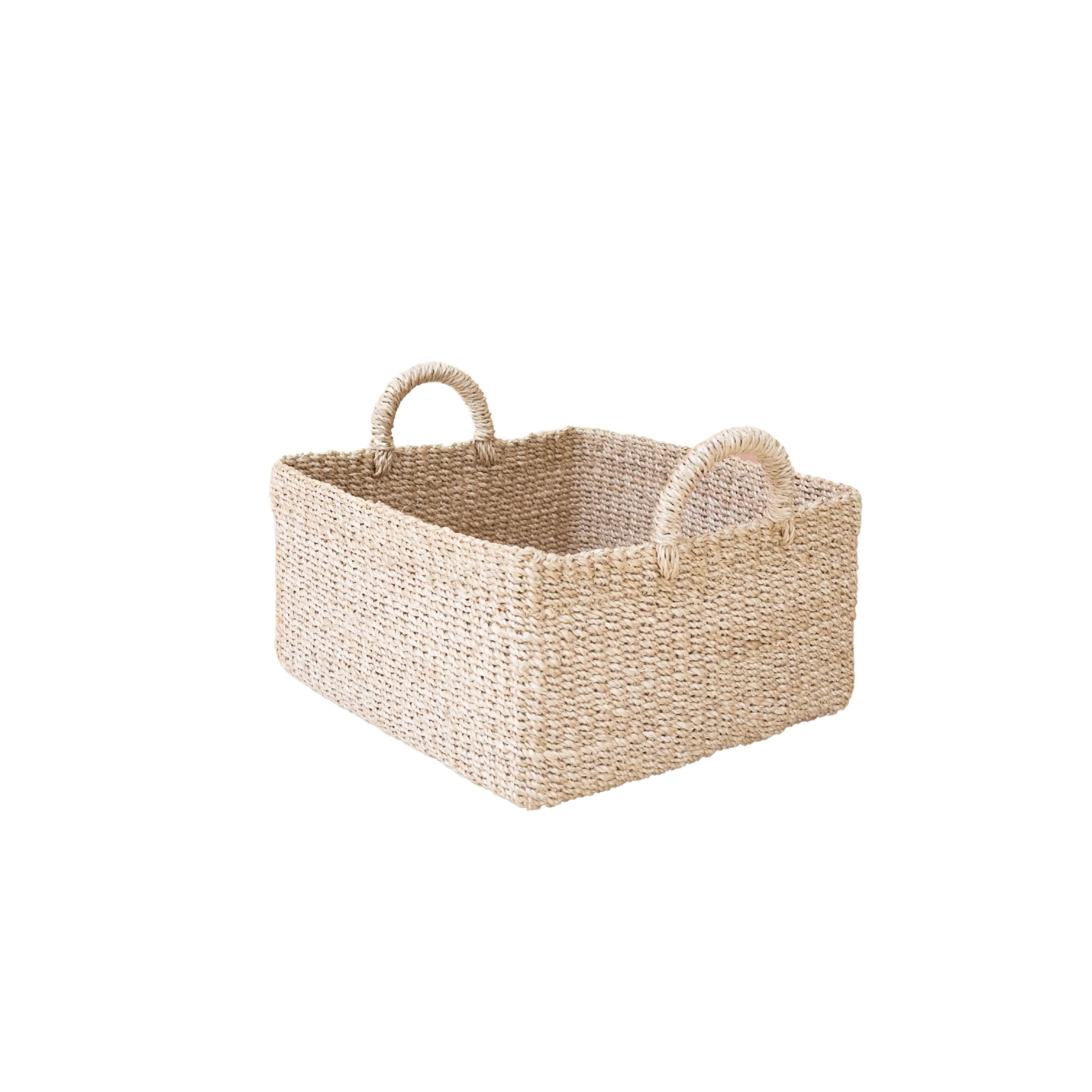 Abaca Square Tabletop Basket with Handles