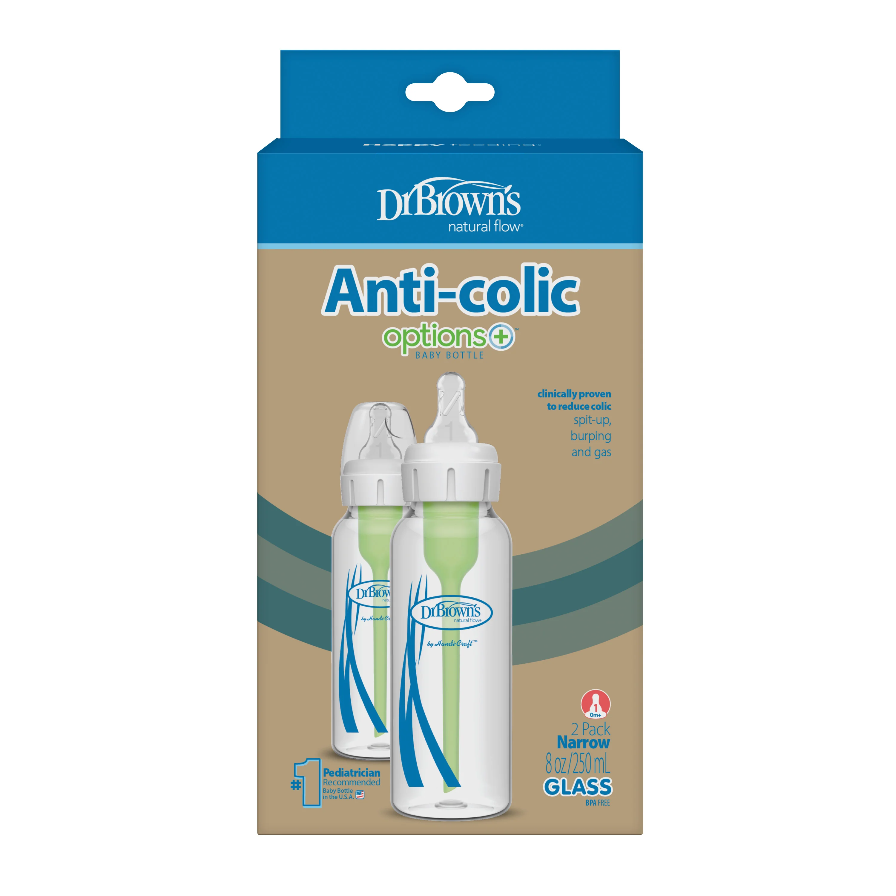 Glass Baby Bottle Natural Flow® Narrow Neck, Anti-Colic Options+™ with Level 1 Slow Flow Nipple - Image 2