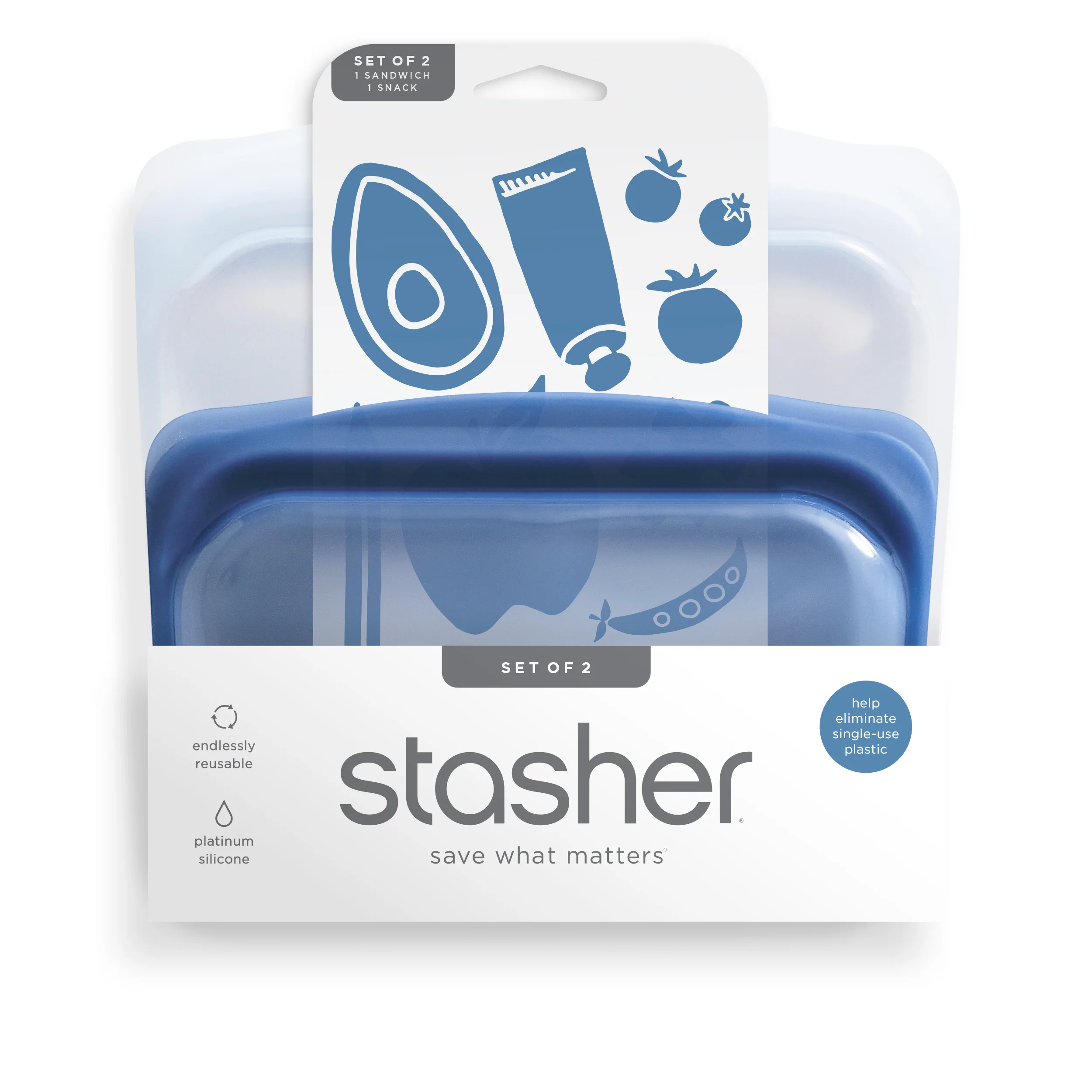 Reusable Silicone Sandwich + Snack Bag, 2 pack